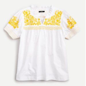 J. Crew Embroidered cotton poplin puff-sleeve top